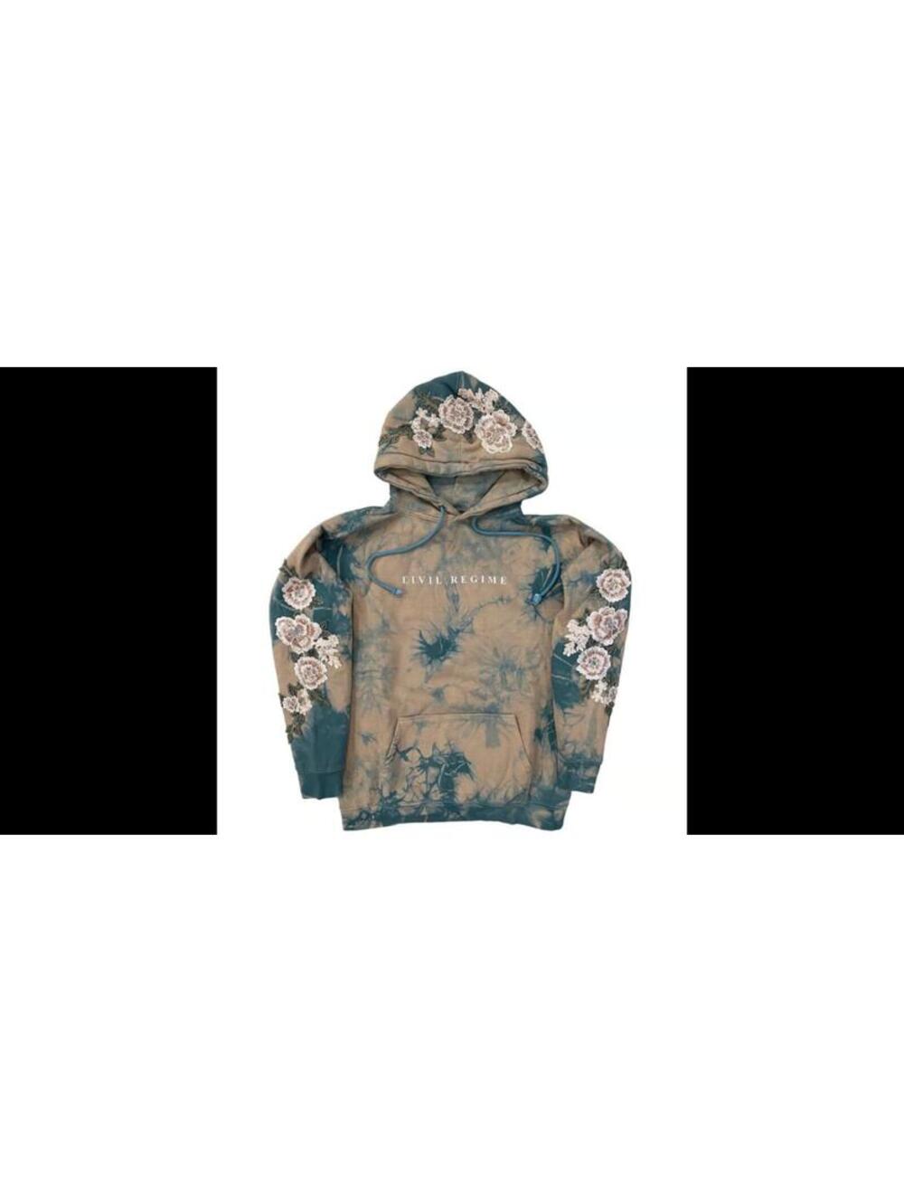 Civil Regime Tie-Dye Embroidered Roses Hoodie-Large